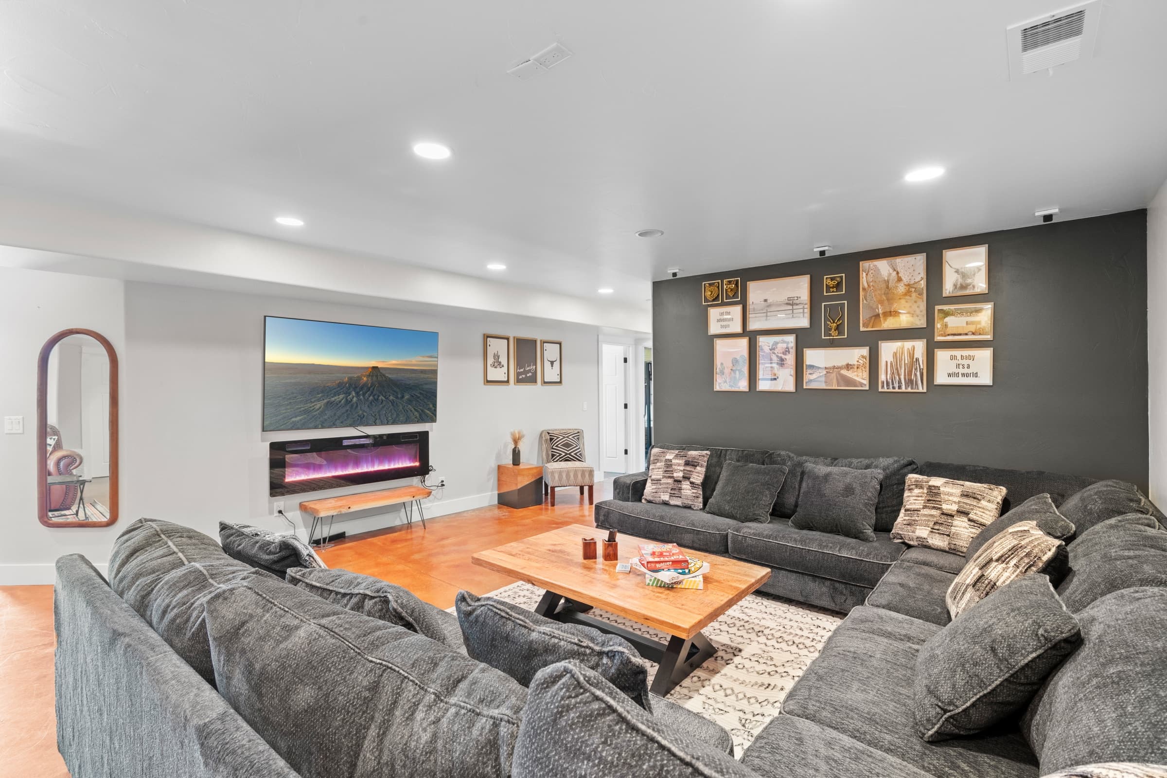 Modern living room of a luxury short-term rental