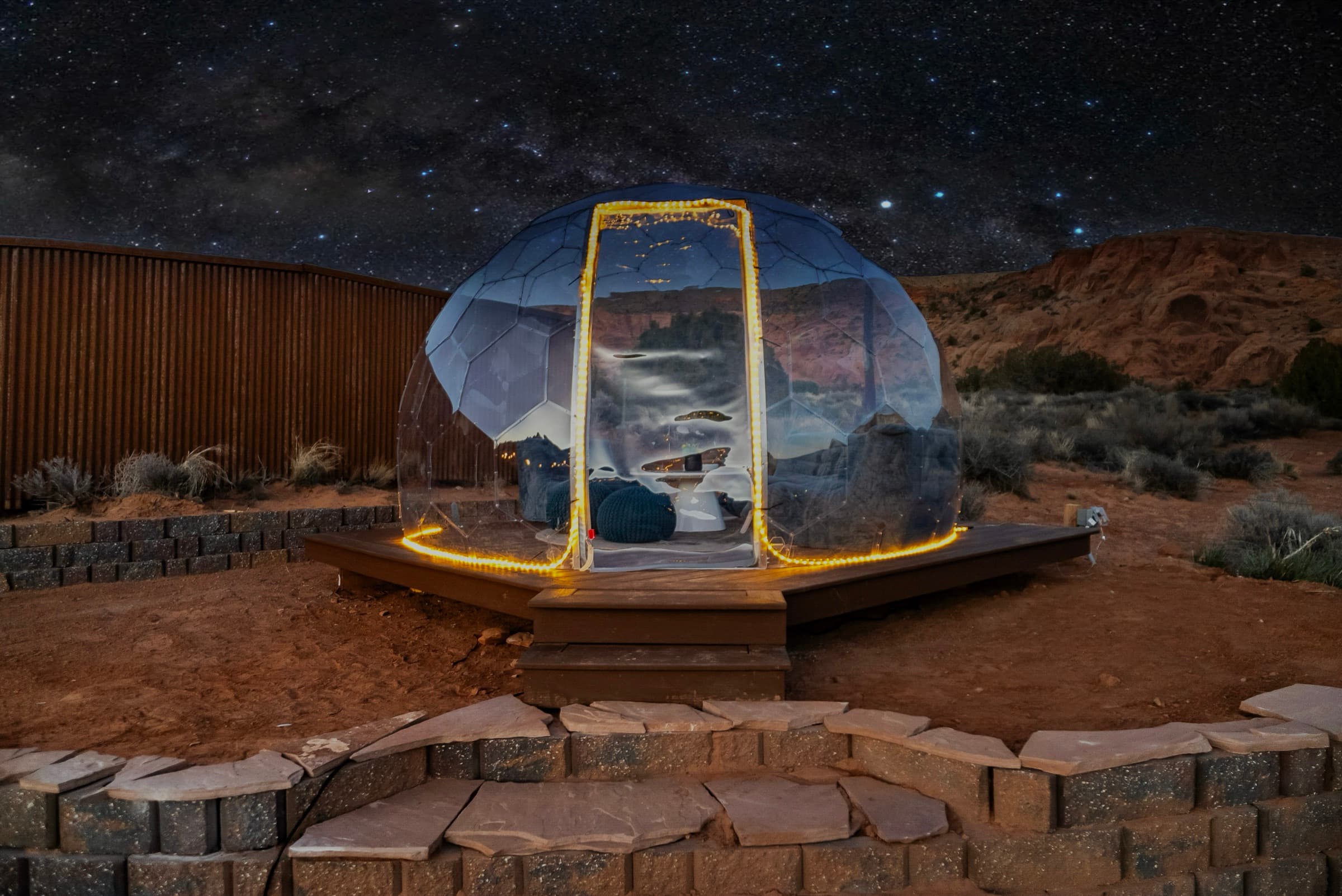 Glamping dome under the night sky
