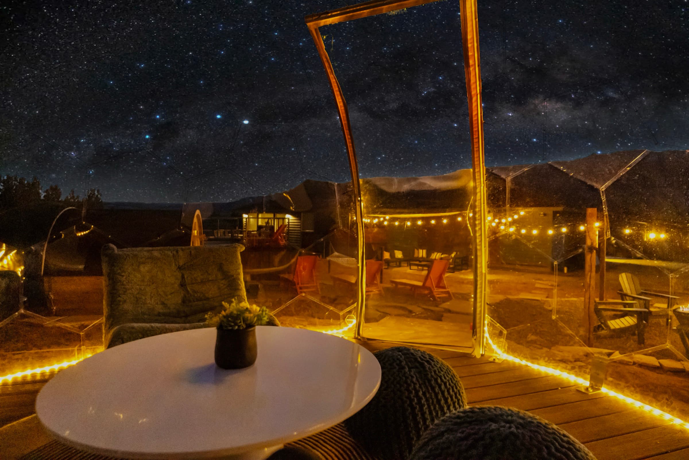 String-lit patio under the stars