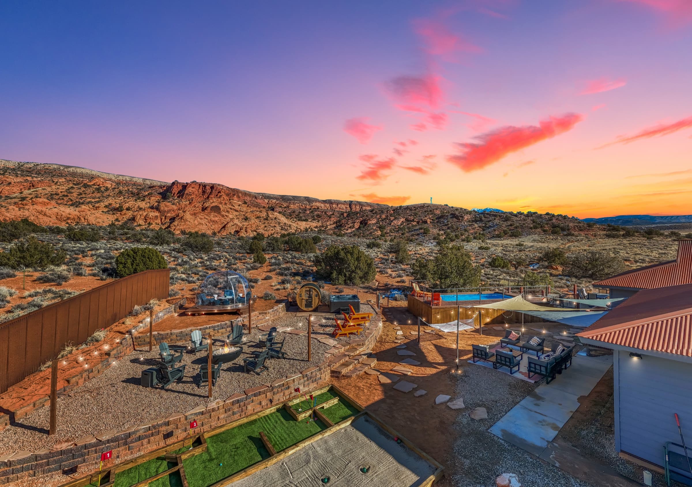 Sunset poolside at a desert Airbnb